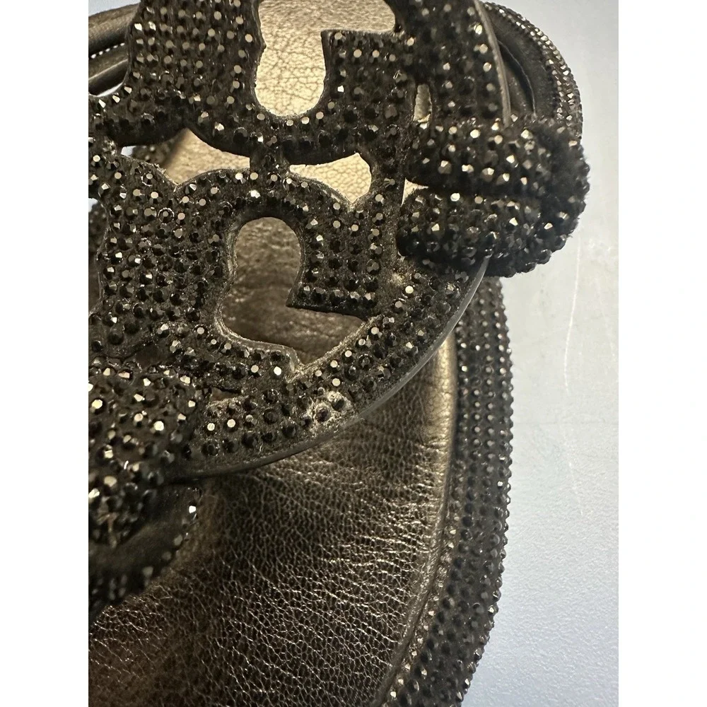 Tory Burch Women Size 9.5 Miller Knotted Pave Sandals Black Crystal Embellished